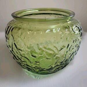 Vtg E O Brody Planter Green Glass Vase Crinkle Texture 4.25" Tall Granny Core